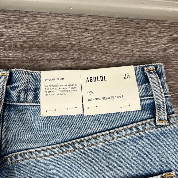 NWT AGOLDE Fen High-Rise Relaxed Taper Denim Jeans in Color Wander (Sz 26) - Picture 7 of 11